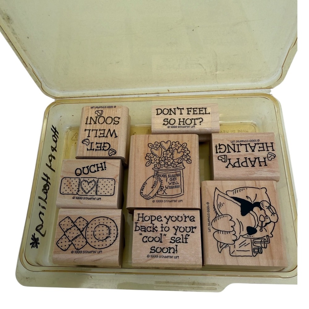 Stampin Up Happy Healing Rubber Stamp Set 8pc Vintage 1999 Get Well Wood Mounted